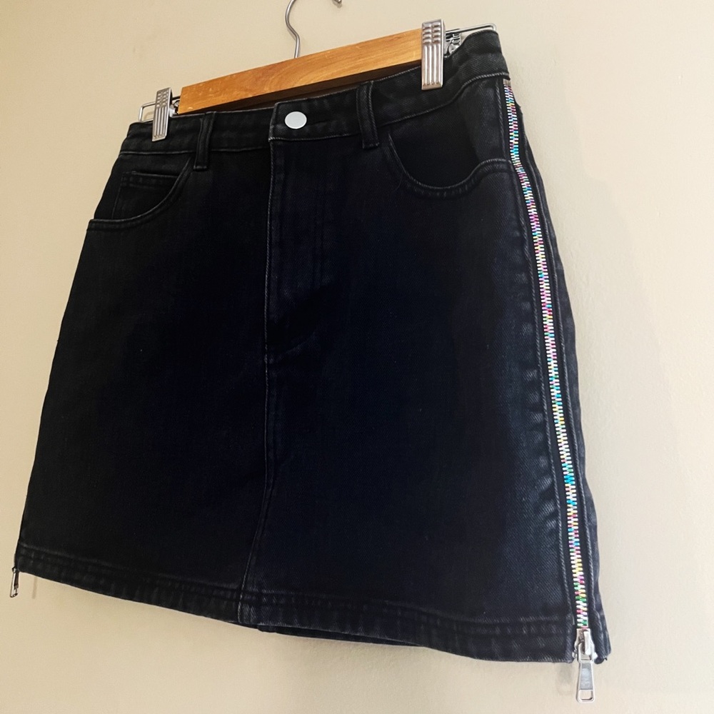 Black Denim Skirt | Rainbow Side Zippers